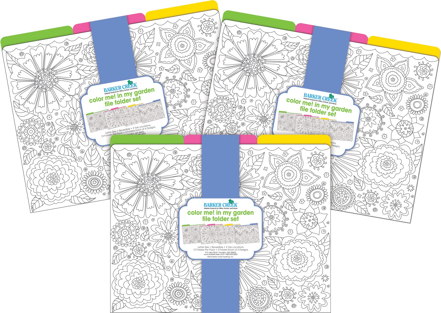 Barker Creek Designer File Folders Set of 36, Color Me! in My Garden, Multi-Design Set, Letter-Size, 1/3 Cut Tabs
