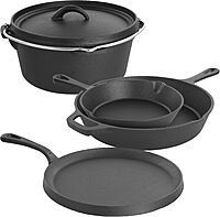 MegaChef Assorted Pre-Seasoned OVEN SAFE, Cast Iron Cookware Set, 5 Piece, Black