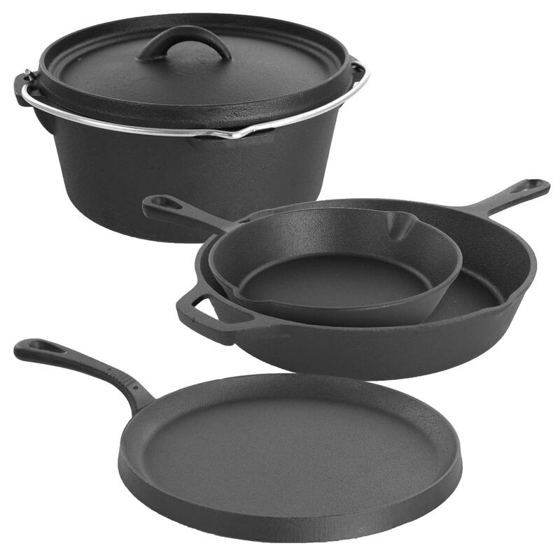 MegaChef Assorted Pre-Seasoned OVEN SAFE, Cast Iron Cookware Set, 5 Piece, Black