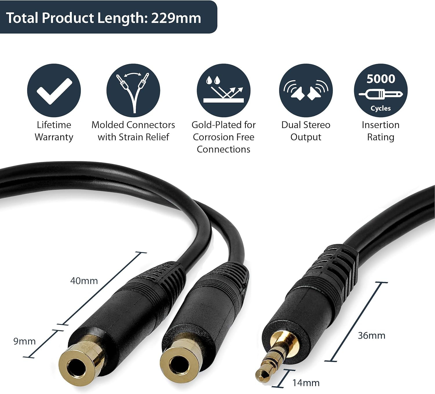 StarTech.com 3.5mm Stereo Audio Splitter Y Cable - 1 Male to 2 Female