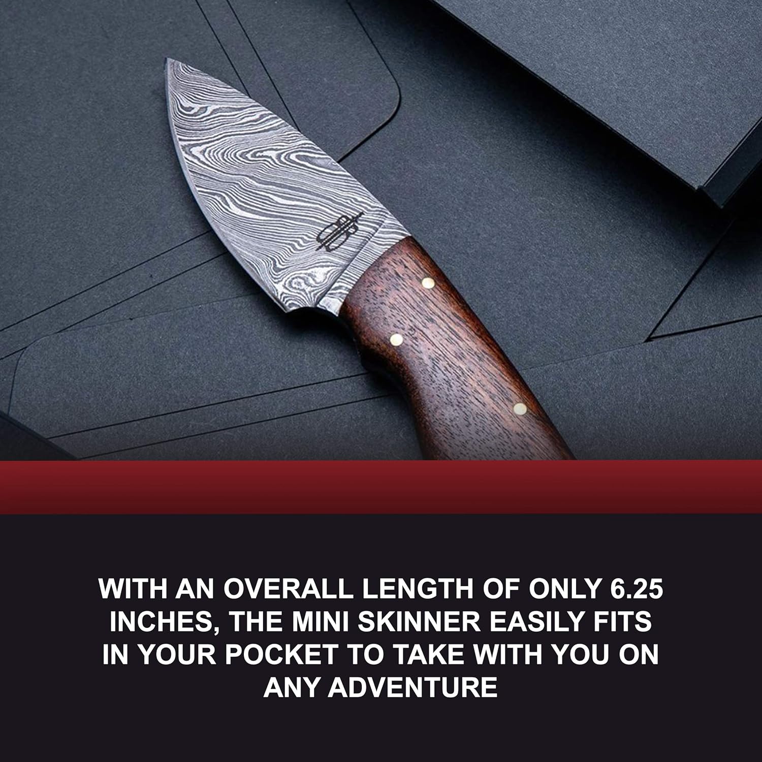 BucknBear Custom Handmade Fixed Blade Damascus Mini Skinner Knife (Walnut Wood handle)