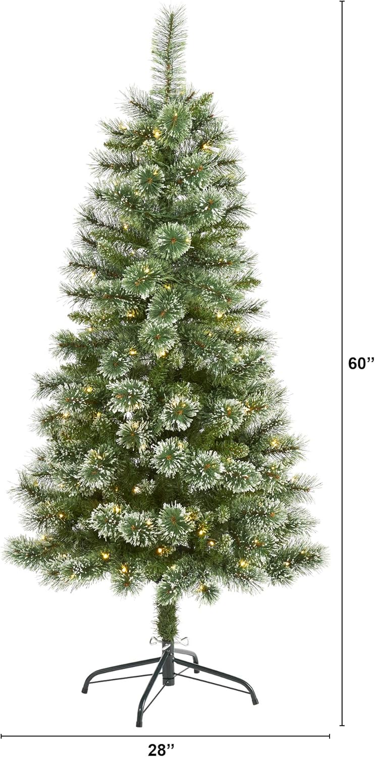 Nearly Natural 5ft. Wisconsin Slim Snow Tip Pine Artificial Christmas Tree with 150 Clear LED Lights