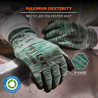 ERGODYNE ProFlex 7002-ECO Recycled PU Coated Work Gloves 15-Gauge