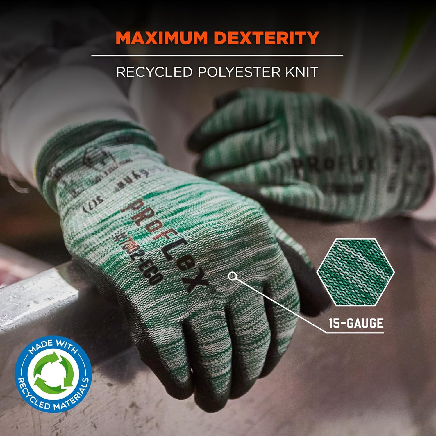 ERGODYNE ProFlex 7002-ECO Recycled PU Coated Work Gloves 15-Gauge