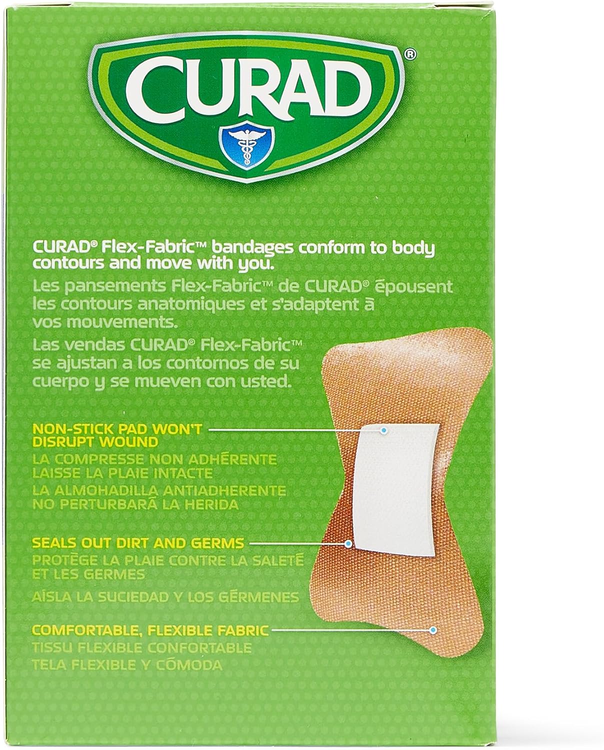 CURAD Flex-Fabric Adhesive Fingertip Bandages, Skin-Friendly Adhesive, 2 x 1.75 Inches, Breathable Fabric