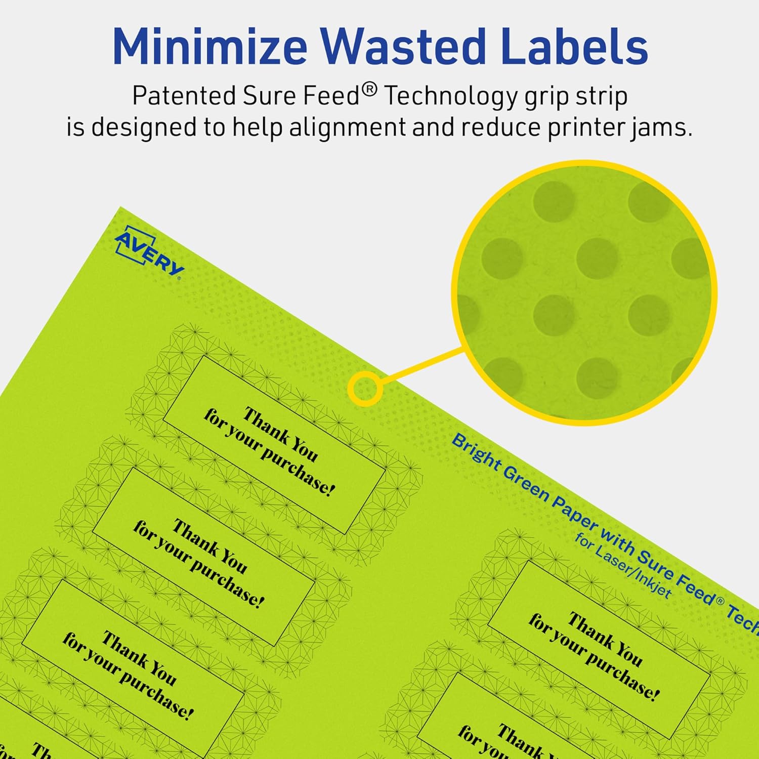 Avery Printable Rectangle Labels, Sure Feed Technology, 1" x 2-5/8", Bright Green Labels, Print-to-The-Edge