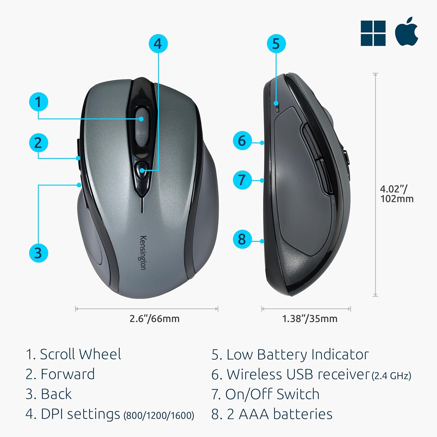 Kensington Pro Fit Mid-Size Wireless Mouse