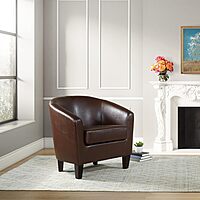 OSP Home Furnishings Ethan Tub Accent Chair with Dark Espresso Wood Legs, Cocoa Faux Leather