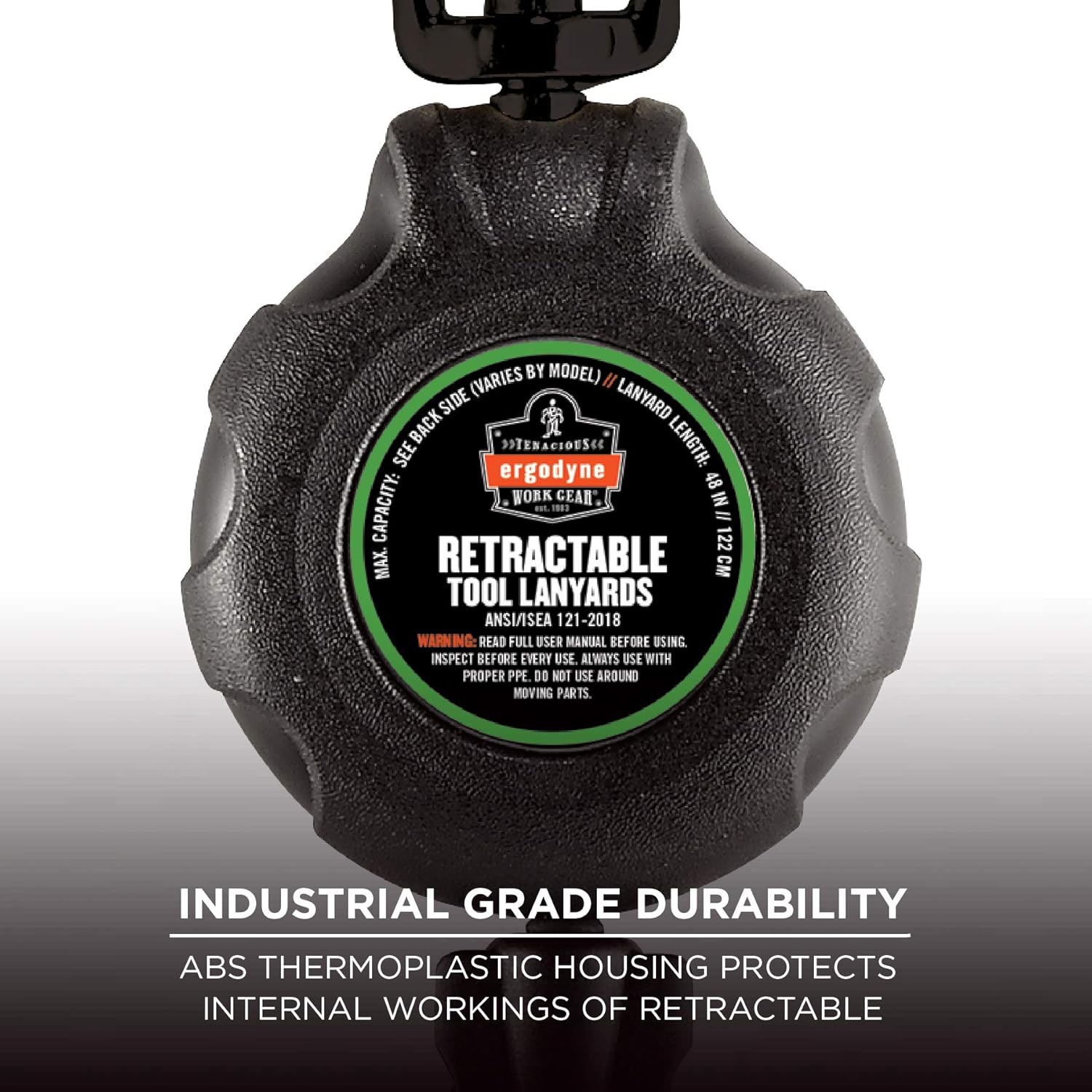 Ergodyne - 19300 Squids 3000 Retractable Lanyard with Carabiner Mount and Attachment End, Tool Weight Capacity 1 lbs,Black