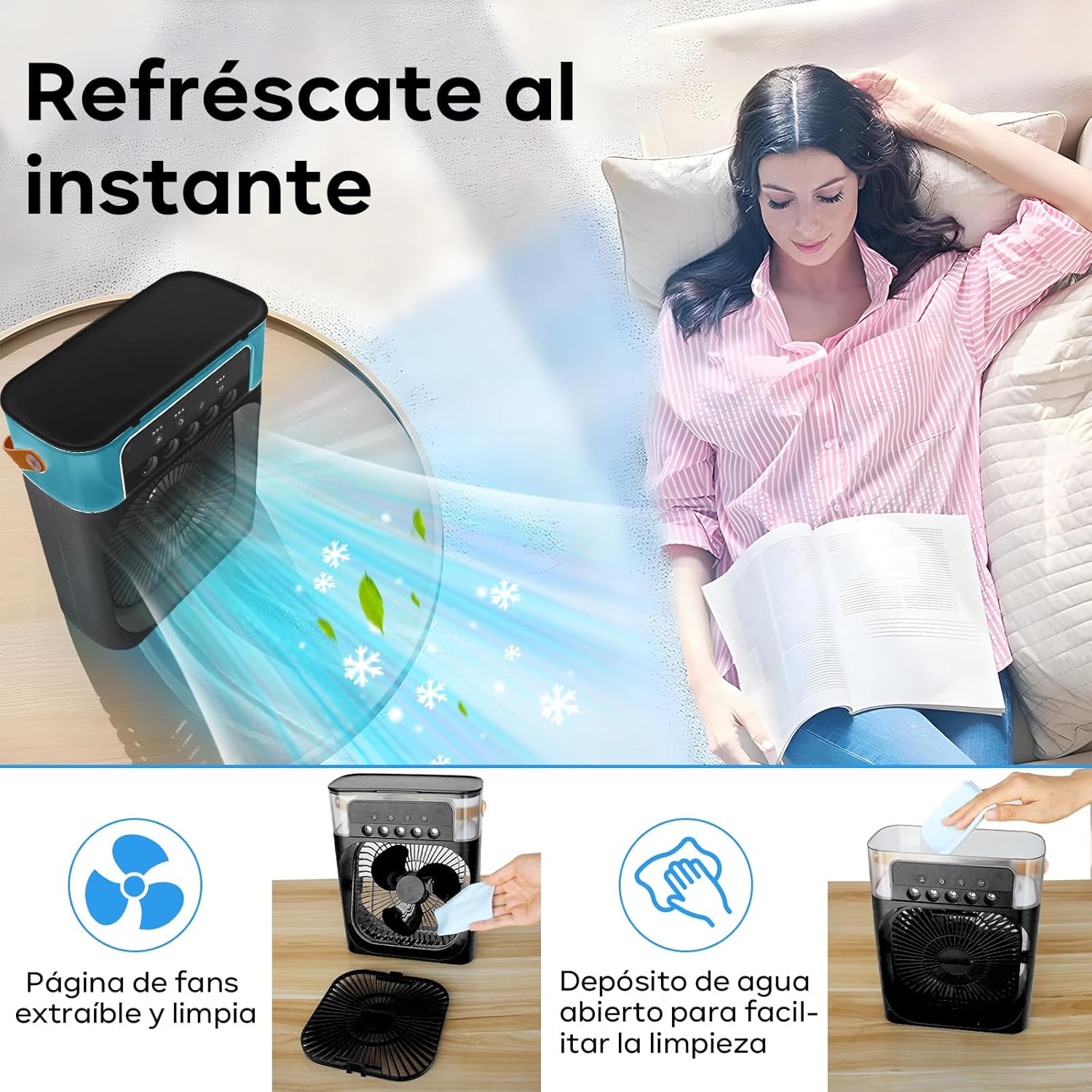 Ventilador Portatil,Mini Enfriador de Aire Por Evaporación,Refrigeración