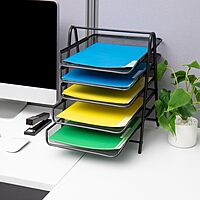 Mind Reader 5-Tier Paper Tray and 10 File Folders Desktop Organizer, 14-1/2inH x 14inW x 11-3/4inD, Black