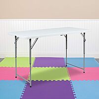Flash Furniture Height-Adjustable Bi-Fold Plastic Folding Table With Carrying Handle, 29inH x 23-3/4inW x 47-1/2inD
