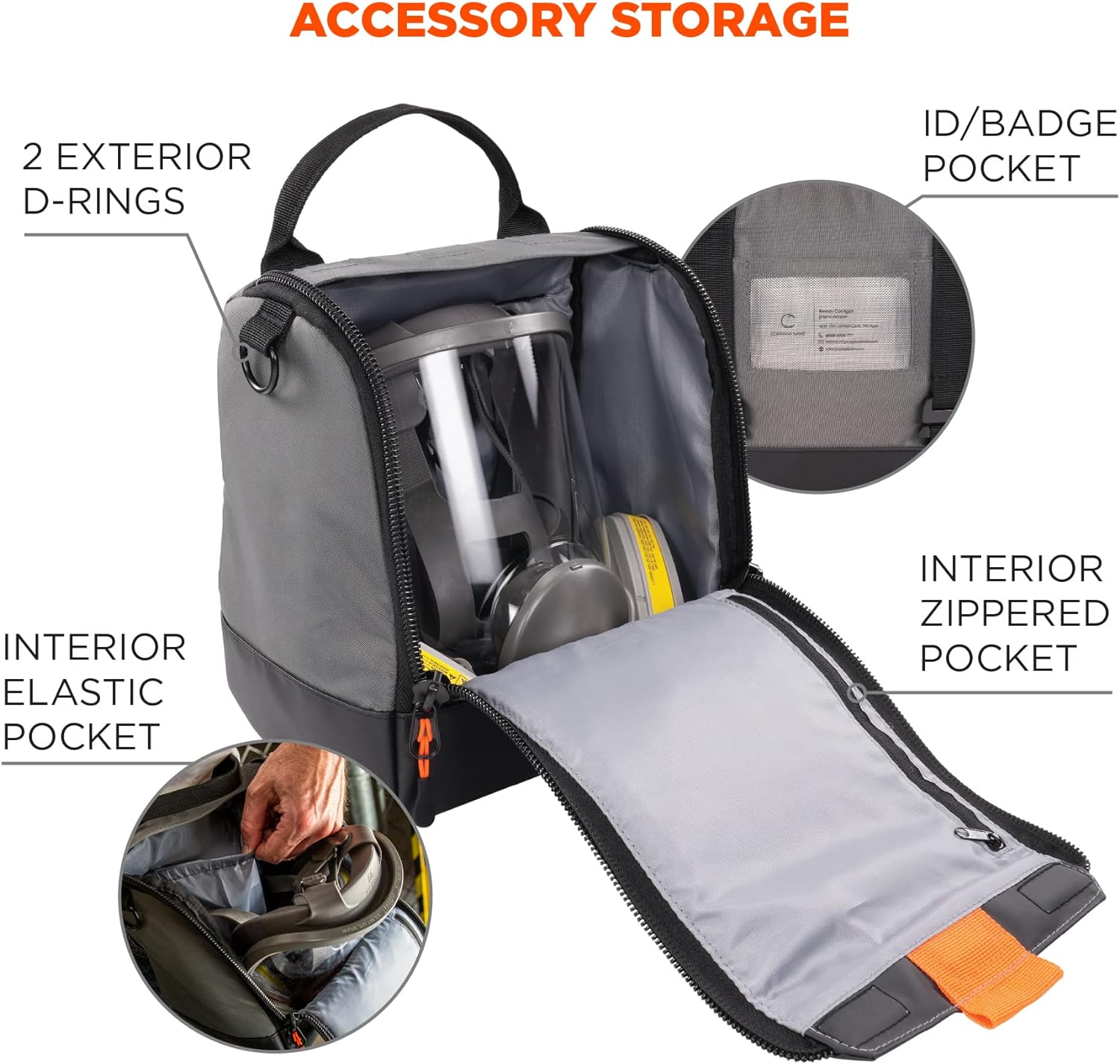 Ergodyne Arsenal 5185 Respirator Mask Storage Bag, Fits Half and Full Face Respirators, Zipper and Magnetic Closure,Gray