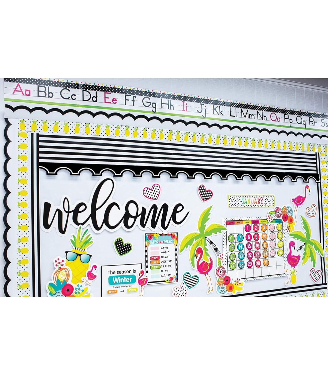 Schoolgirl Style Simply Stylish Tropical 92-Piece Calendar Bulletin Board Set for Classroom