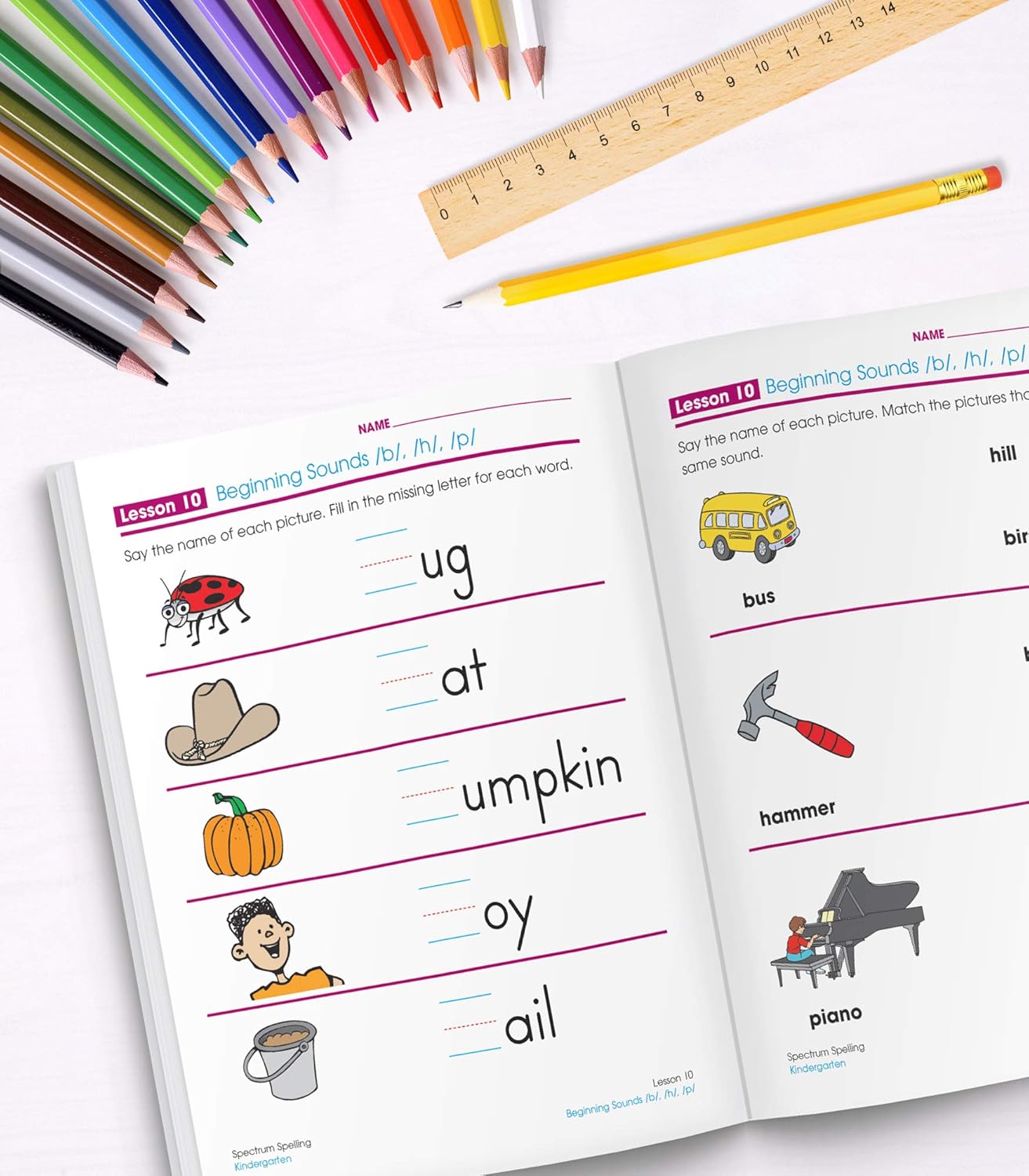Spectrum Spelling Kindergarten Workbooks, Ages 5 to 6, Kindergarten Spelling, Phonics Activities With Alphabet Letters