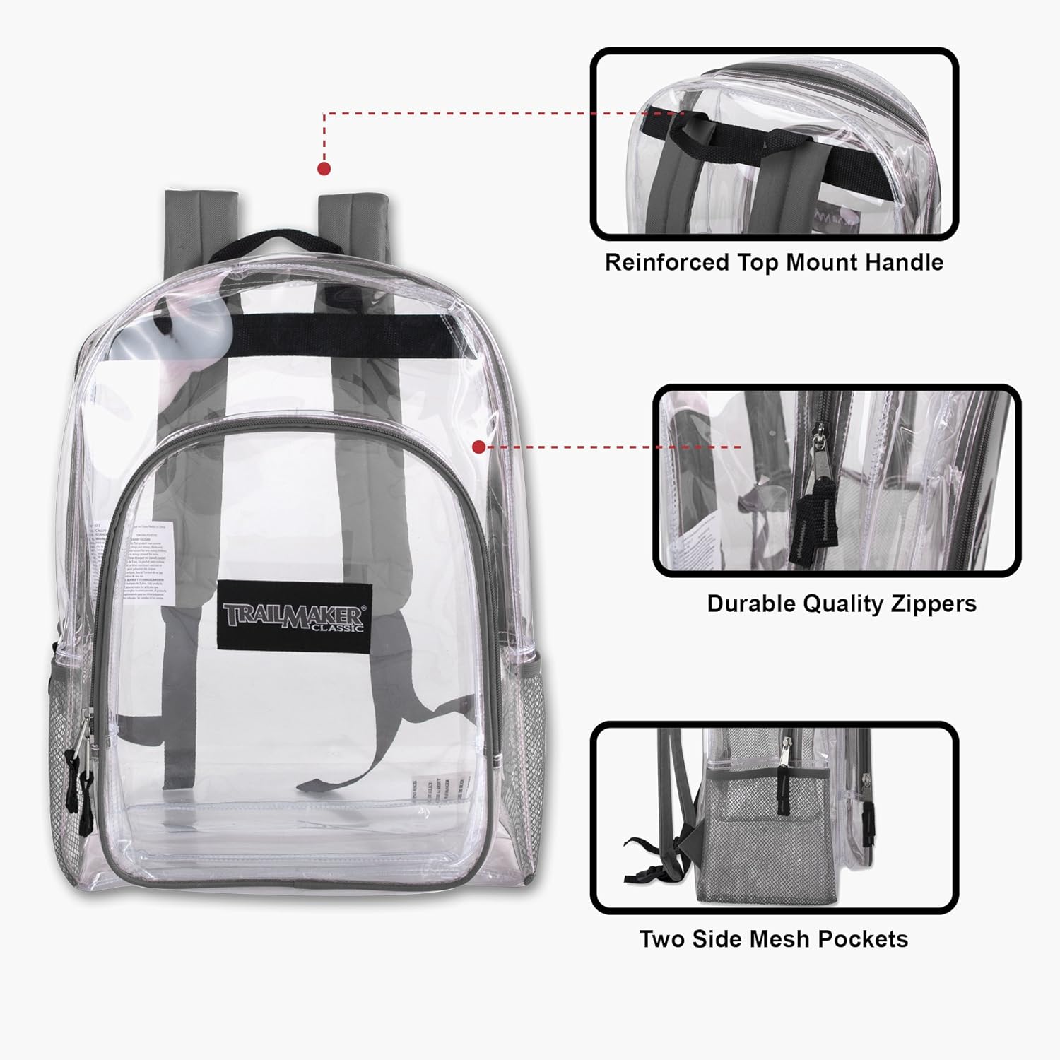 TRAILMAKER Heavy Duty Clear Backpack | Transparent Stadium-Approved for Women, Men, School, Travel