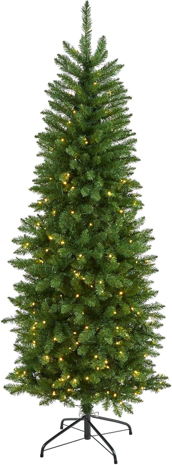 Nearly Natural 6ft. Slim Green Mountain Pine Artificial Christmas Tree with 250 Clear LED Lights 6ft Green
