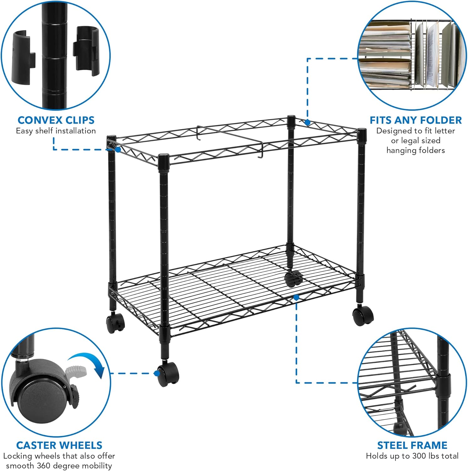 Mount-It! Rolling File Cart with Locking Casters, Mobile Filing Cabinet for Letter and Legal Size Folders