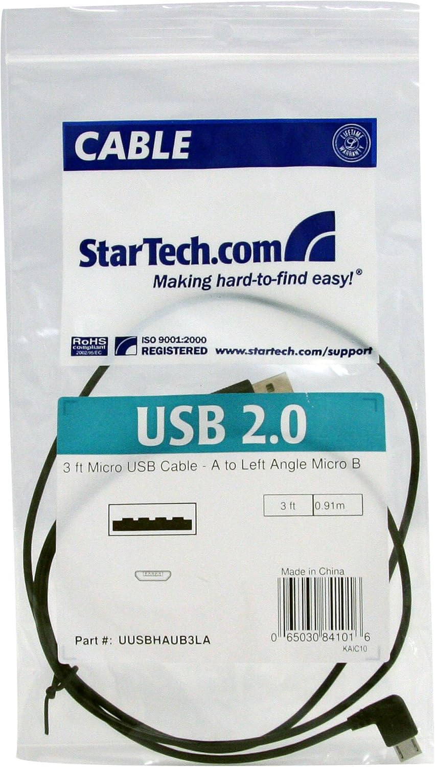 StarTech.com 3 ft / 91cm Micro USB Cable - A to Left Angle Micro B - USB Type A - 90 Degree Micro-USB Type B (M)