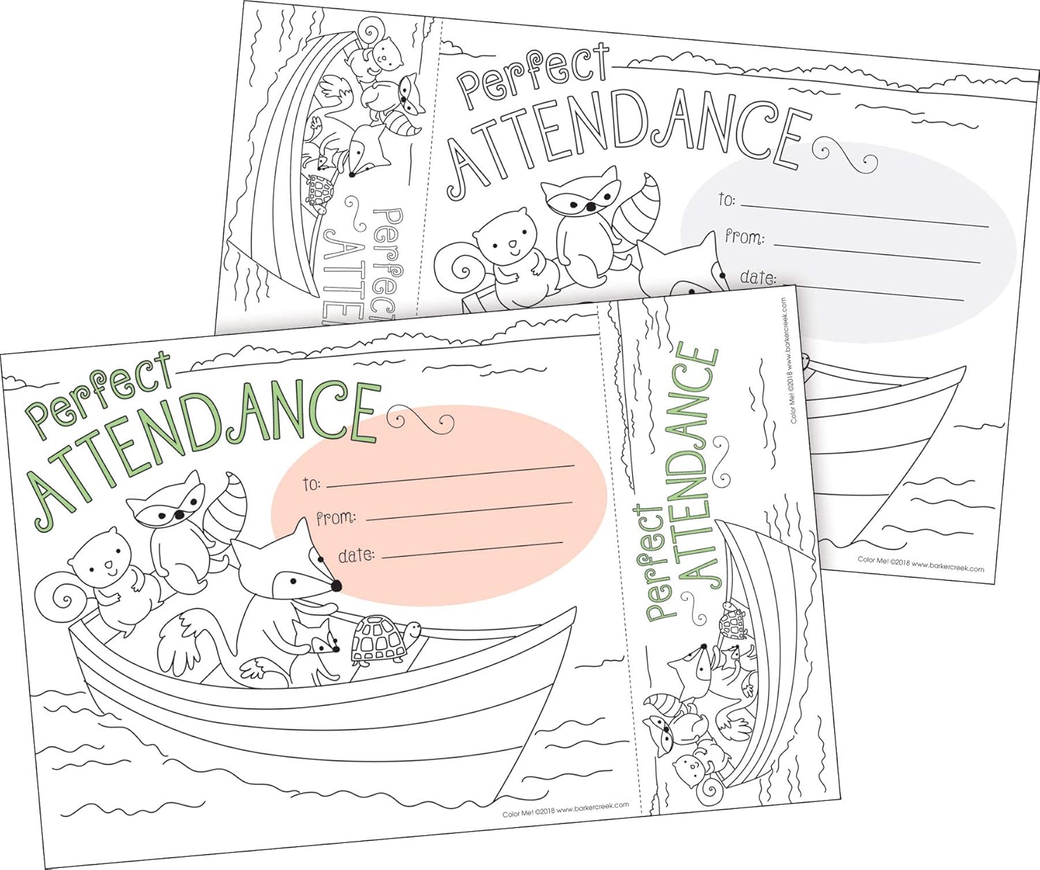 BARKER CREEK Recognition Awards and Bookmarks, Color Me Attendance, Awards are 6-3/8" x 5-1/2"