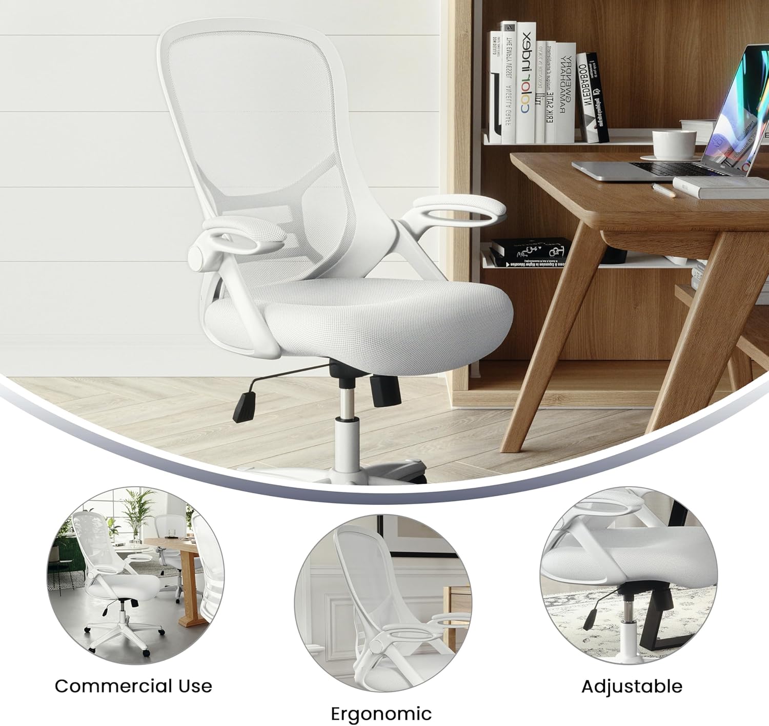 Flash Furniture Porter High-Back Mesh Ergonomic Swivel Office Chair with Adjustable Lumbar Support and Flip-Up Armrests