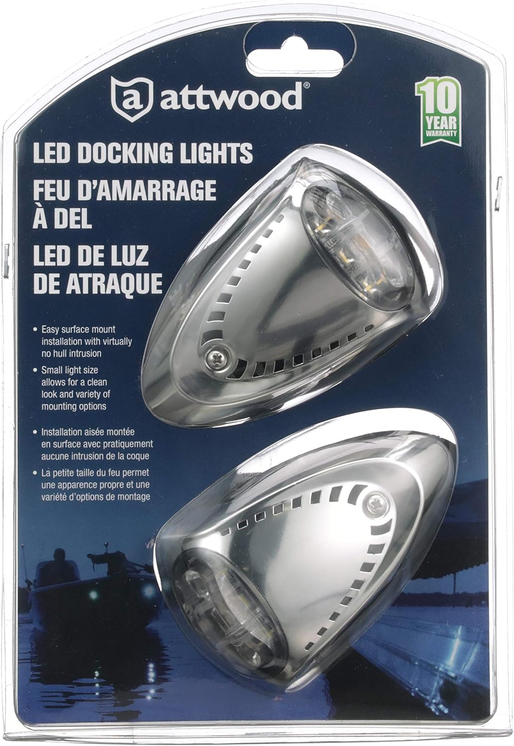 Attwood LED Docking Lights - Stainless Steel - White LED - Pair