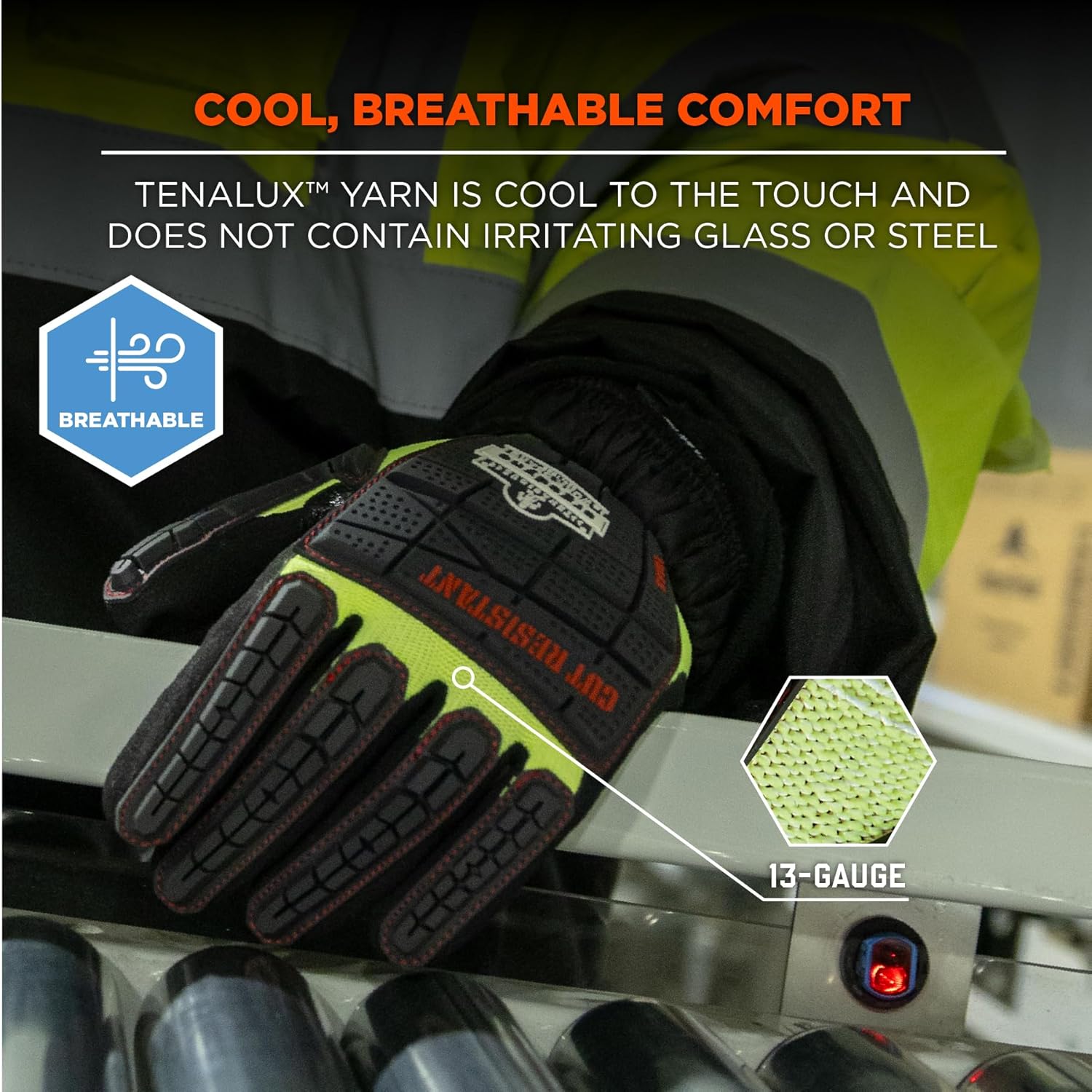 Ergodyne ProFlex 7141 Hi-Vis Nitrile-Coated DIR Level 4 Cut-Resistant Gloves