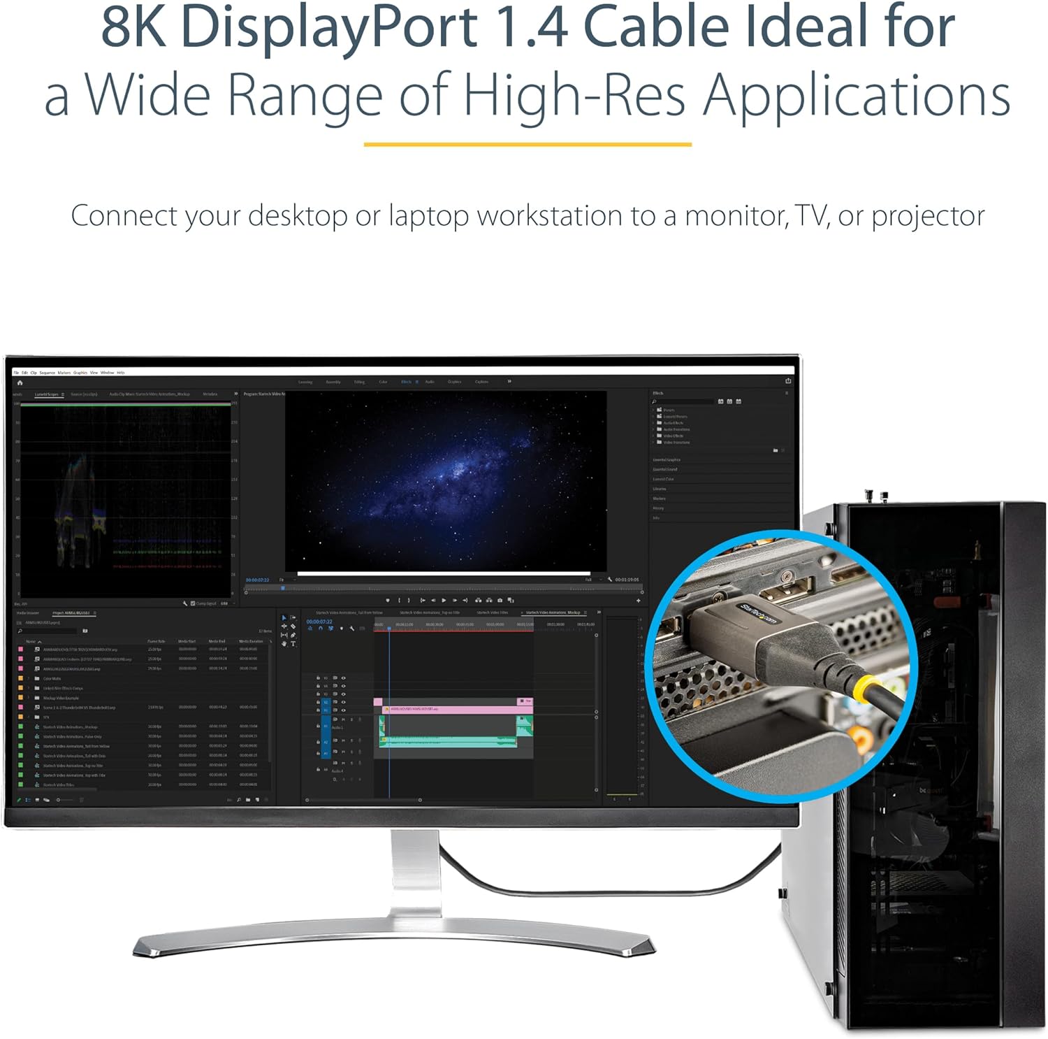 StarTech.com 1ft (30cm) DisplayPort 1.4 Cable, 8K 60Hz HDR10, 4K 120Hz UHD Video, DP 1.4 Cable/Cord