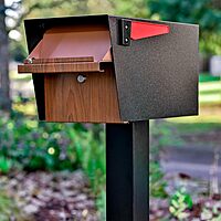 Mail Boss Curbside, Wood Grain 7510 Mail Manager Locking Security Mailbox, Steel, Black Black Mailbox