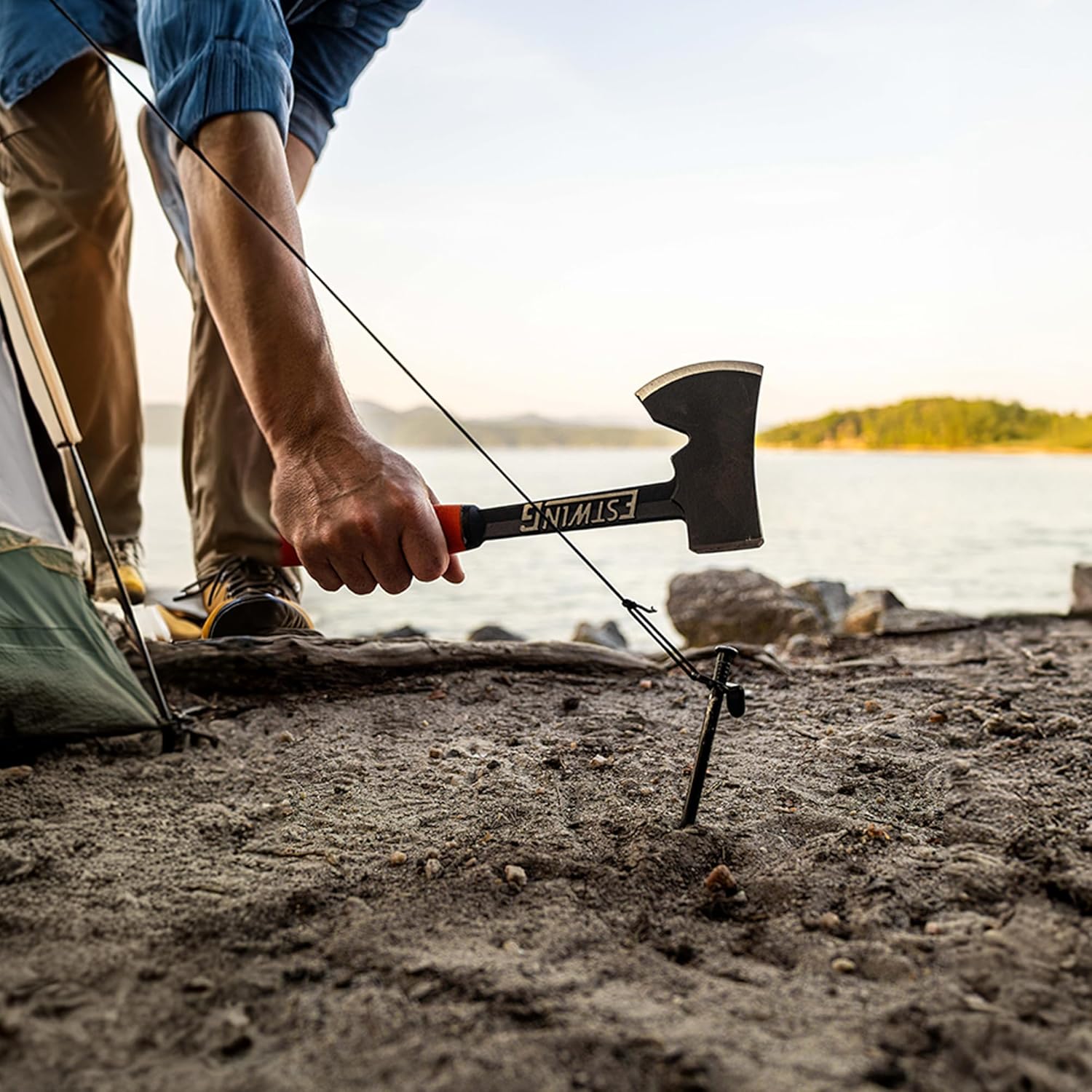 ESTWING Camper's Axe - 14" Hatchet with Forged Steel Construction & Shock Reduction Grip - EB-25A