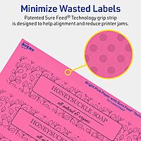 AVERY Printable Bright Pink Rectangle Labels, Sure Feed Technology, 1-1/2" x 7-1/2", Print-to-The-Edge, Laser/Inkjet Printable