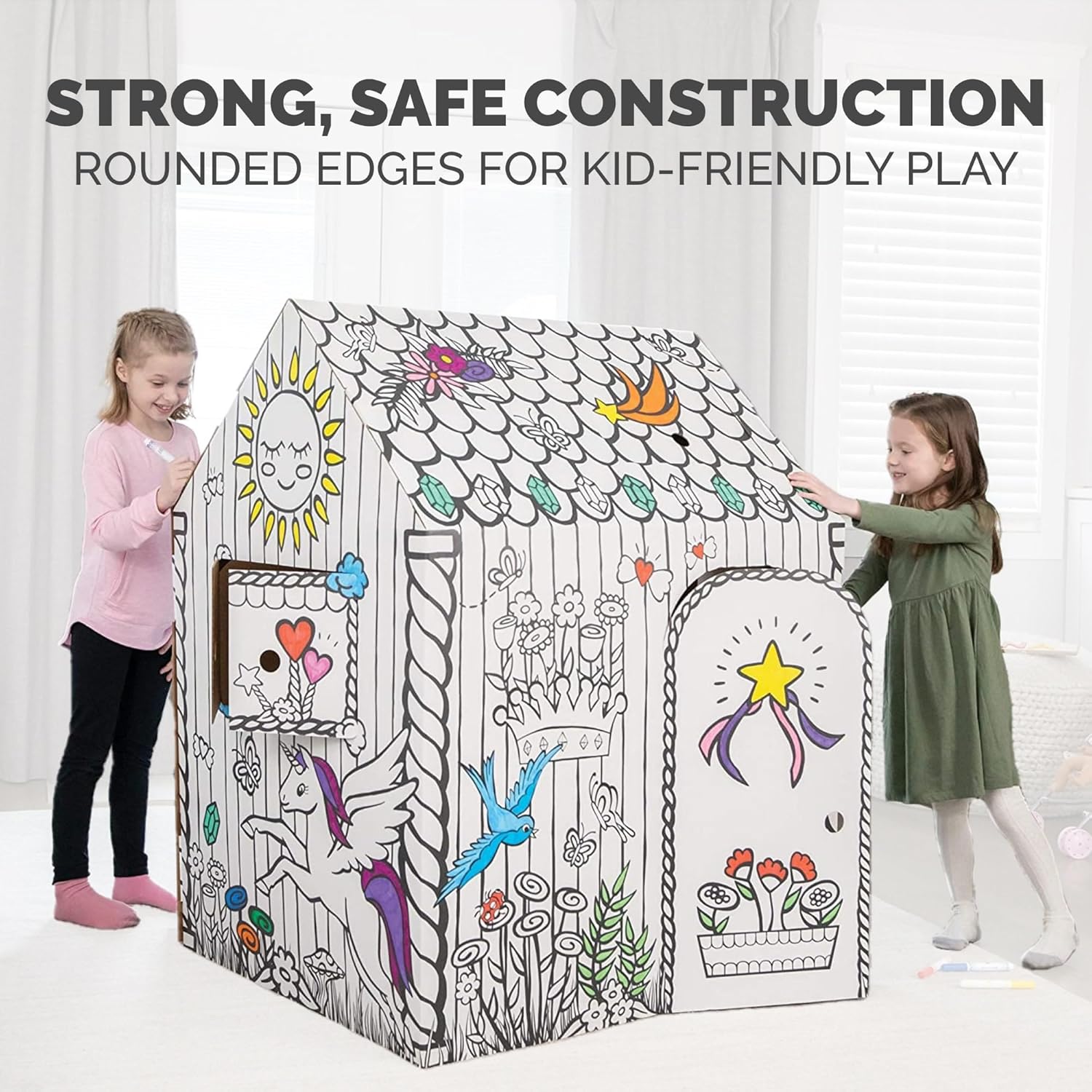 Bankers Box at Play Color in Unicorn Playhouse, Cardboard Playhouse and Life Size Craft Activity for Kids and Families