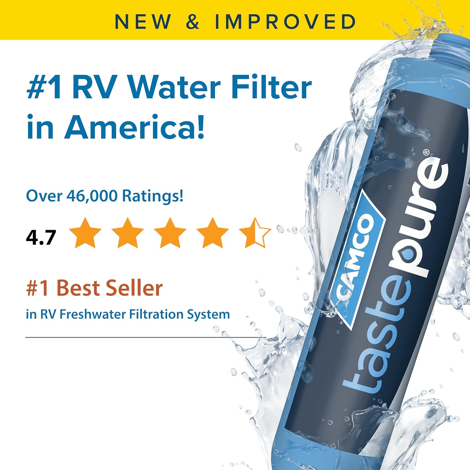 Camco TastePURE RV Water Filter - New & Advanced RV Inline Water Filter with Flexible Hose Protector