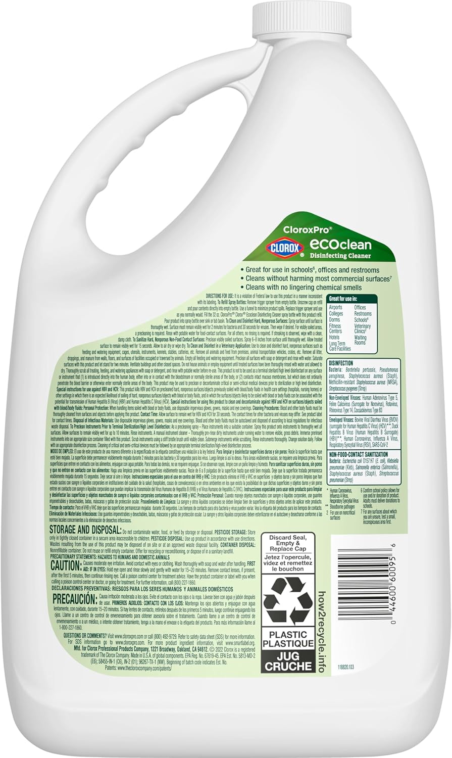 Clorox CloroxPro EcoClean Disinfecting Cleaner Refill, 128 Fluid Ounces 128 Fl Oz (Pack of 1)