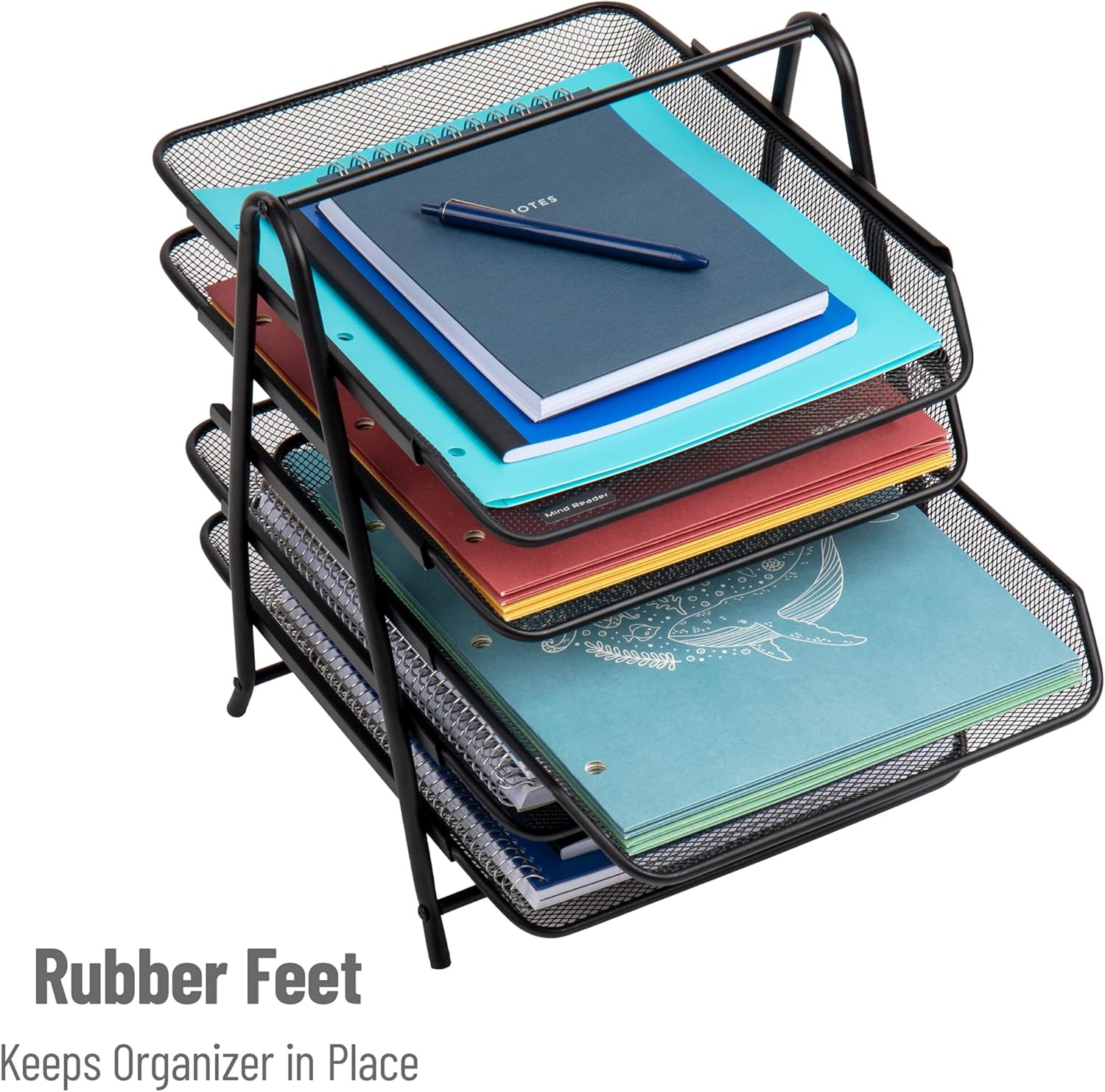 Mind Reader 5-Tier Paper Tray, Desktop Organizer, File Storage, Office, Metal Mesh, 11.75"L x 14"W x 14.5"H, Black