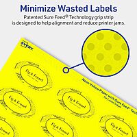 Avery Printable Oval Labels, Sure Feed Technology, 1-1/2" x 2-1/2", Neon Yellow, Laser/Inkjet Printable
