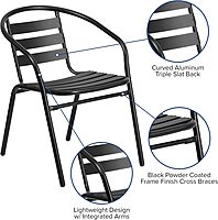 Flash Furniture Lila Black Metal Restaurant Stack Chair with Aluminum Slats Black Set of 1