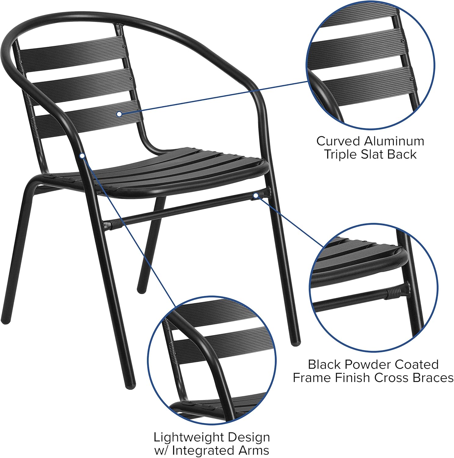 Flash Furniture Lila Black Metal Restaurant Stack Chair with Aluminum Slats Black Set of 1