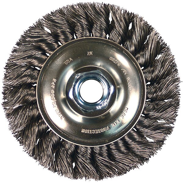 PFERD 82283 Power Knot Wire Wheel Brush with Standard Twist, Threaded Hole, Stainless Steel Bristles, 4" Diameter