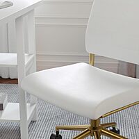 Martha Stewart Ivy Armless Swivel Task Chair in Faux Leather with Polished Brass Frame