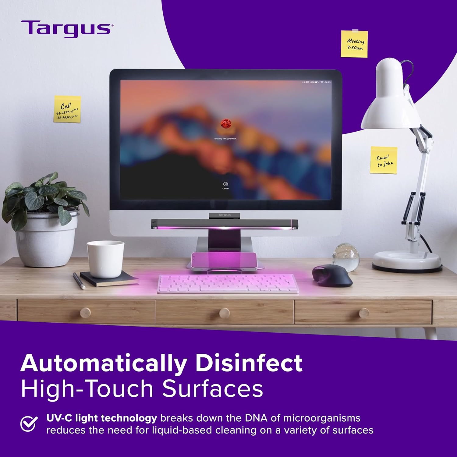 Targus UV-C LED Disinfection Light - Automatically Disinfect High-Touch Surfaces and Devices (AWV339TT)