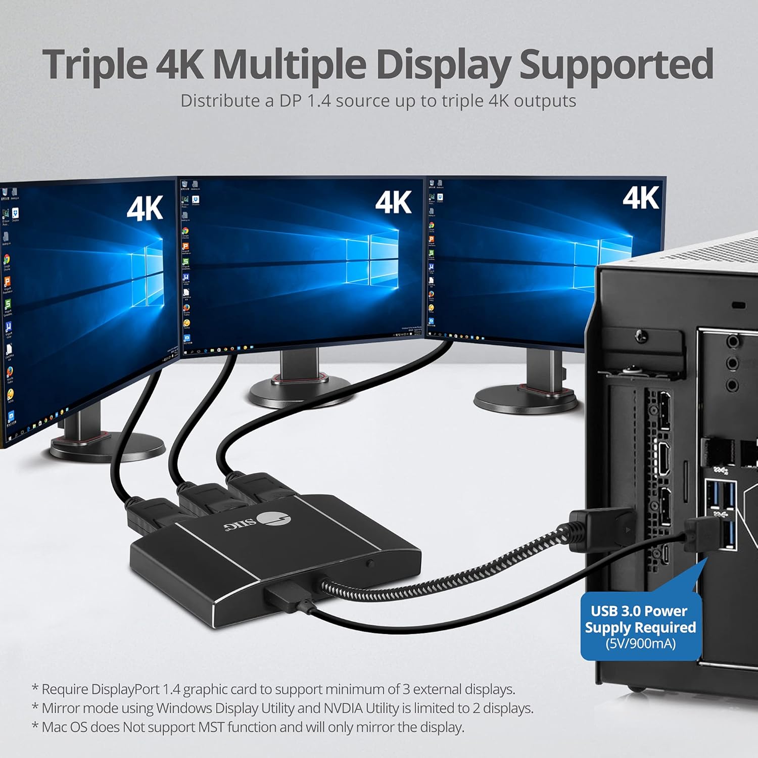 SIIG DisplayPort MST Hub Splitter (Multi-Stream Transport)