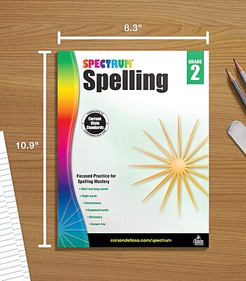 Spectrum Spelling Workbook Grade 2, Ages 7 to 8, 2nd Grade Spelling Workbook, Phonics, Handwriting Practice with Sight Words, Vowels, and Compound Words With English Dictionary - 208 Pages (Volume 29)
