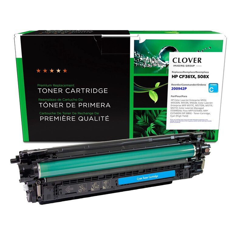 Clover Remanufactured High Yield Toner Cartridge Replacement for HP CF361X (HP 508X) | Cyan