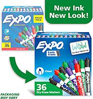 EXPO Low Odor Dry Erase Markers Chisel Tip Assorted Colors Pack of 36 - Ideal for Classrooms Offices & Home Offices 36 Count