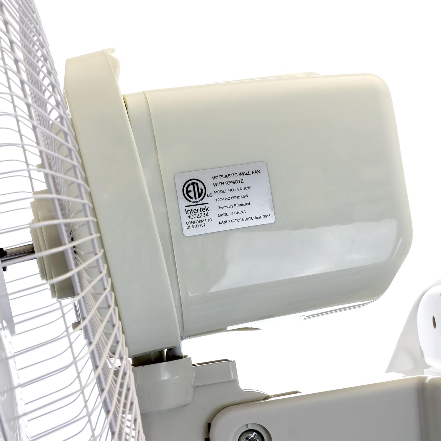 Vie Air 16" Plastic Wall Fan with Remote Control in White