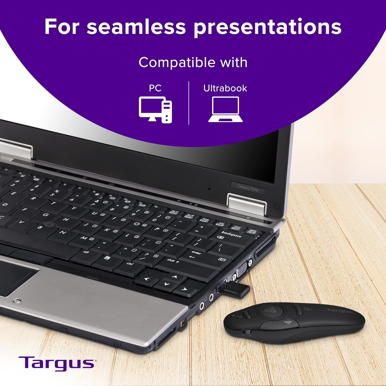 Targus Bluetooth Wireless Presentation Clicker Laser Pointer for Meetings and PowerPoint – Comes with USB Dongle