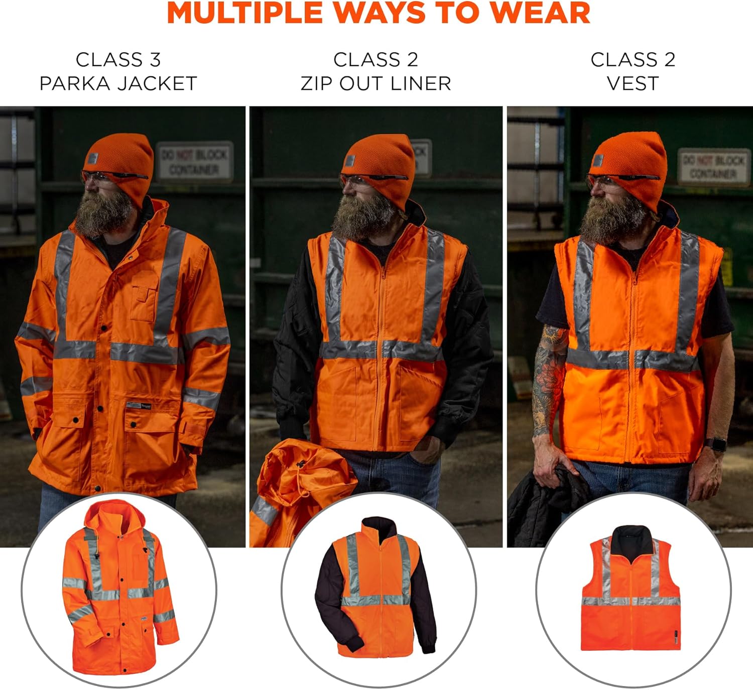 ERGODYNE GloWear 8385 Type R Class 3 High-Visibility 4-in-1 Reflective Safety Jacket