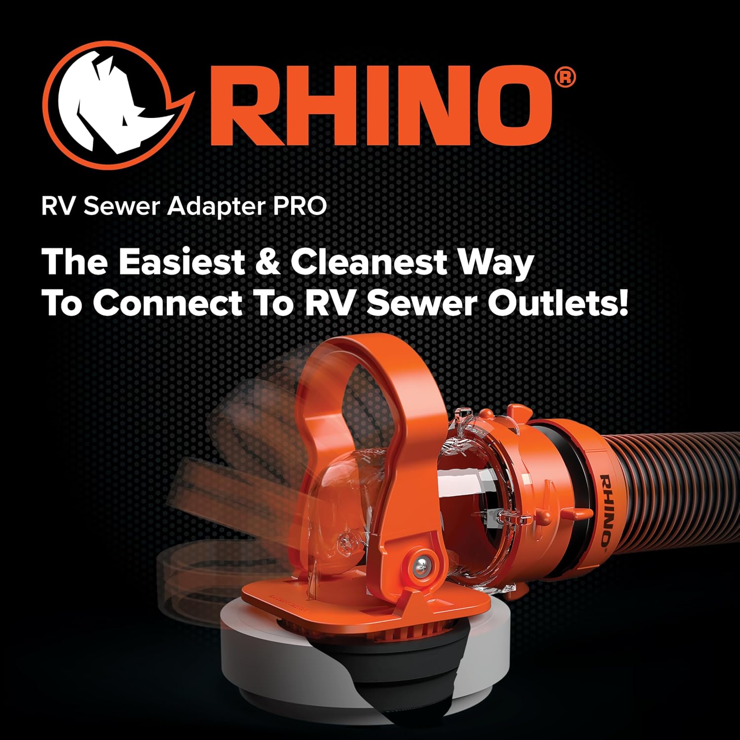 Camco Rhino RV Sewer Adapter PRO - Clear Sewer Hose Elbow with Drain Lock Adapter