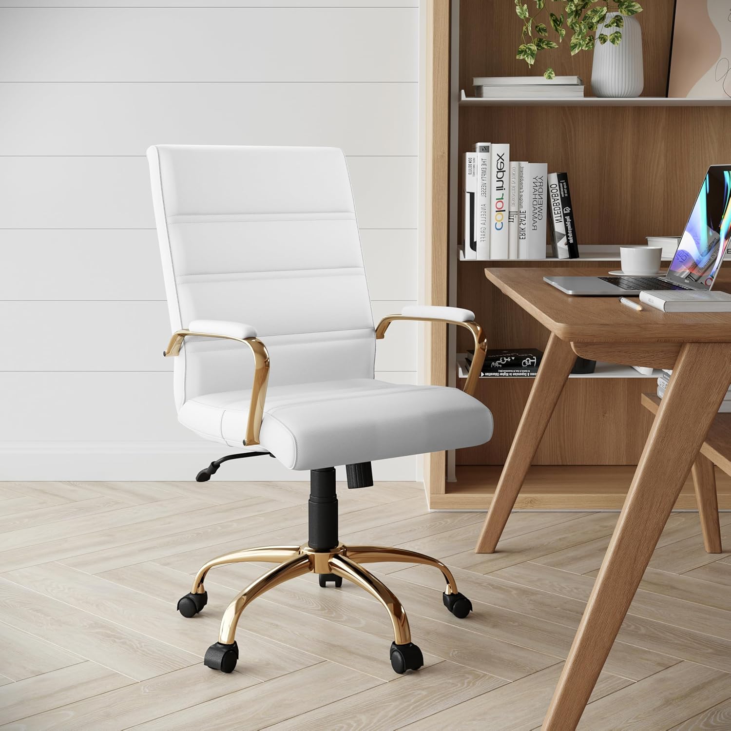 Flash Furniture Whitney Mid-Back Swivel LeatherSoft Desk Chair with Padded Seat and Armrests